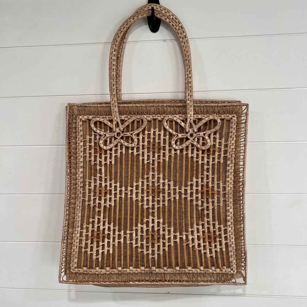Vintage Butterfly Boho Raffia Straw Tote Back Handbag Peoples Republic of China